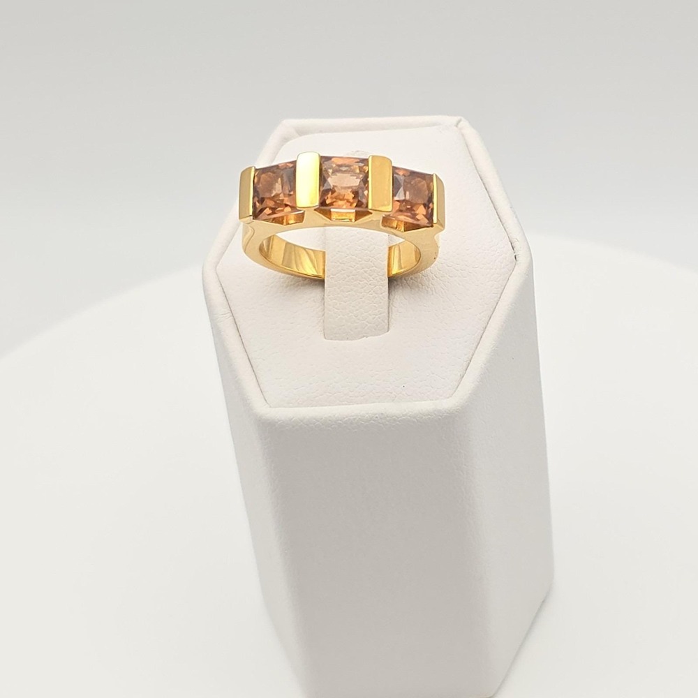 Vintage SWAROVSKI Ring Signed 3 Austrian Crystals 18k Yellow Gold Plate Size 7.5 - Picture 9 of 14